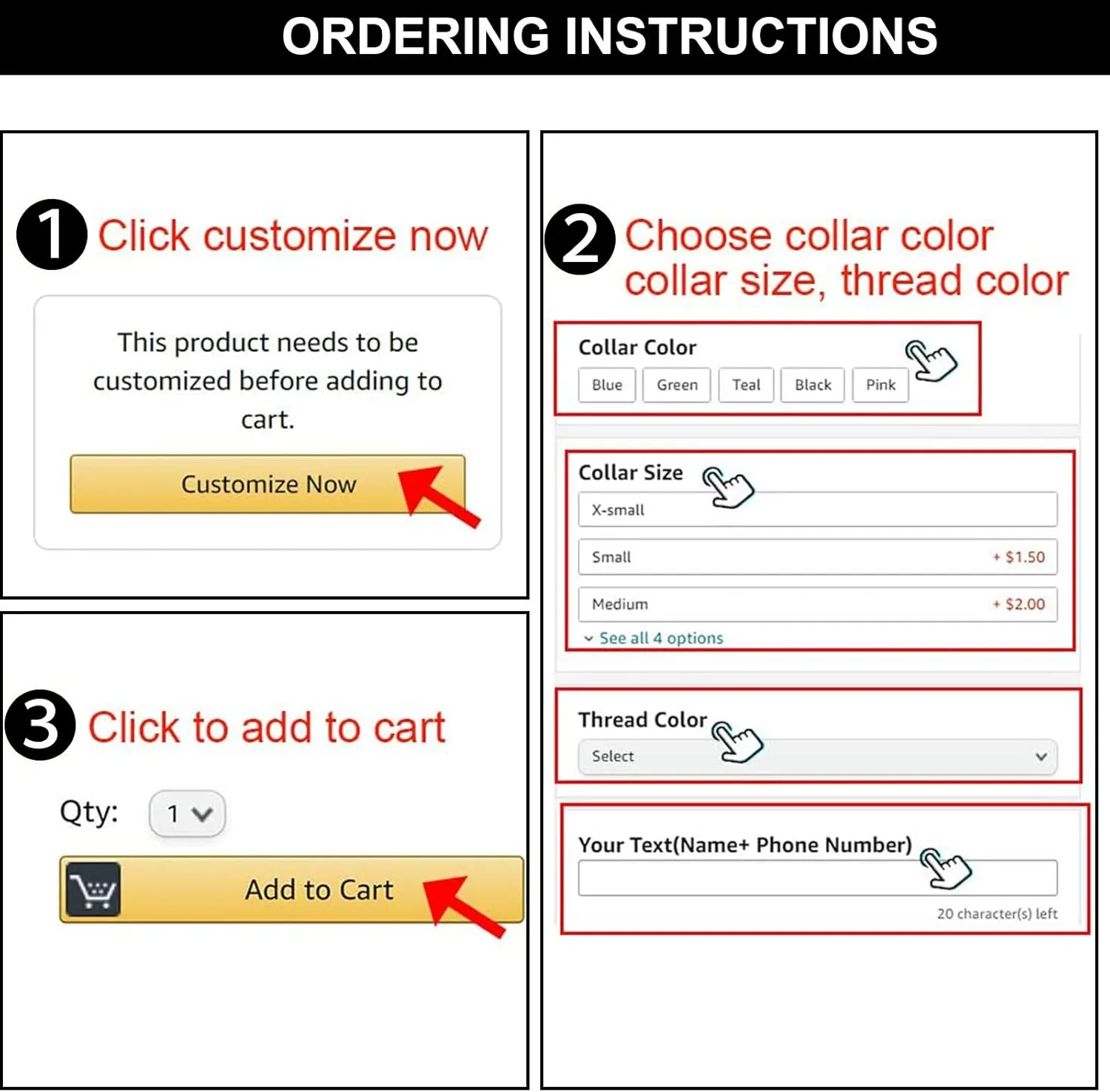 Reflective Personalized Dog Collar - Custom Embroidered Dog Collars with Pet Name and Phone Number for Boy and Girl Dogs, 4 Adjustable Sizes, XSmall,Small, Medium and Large
