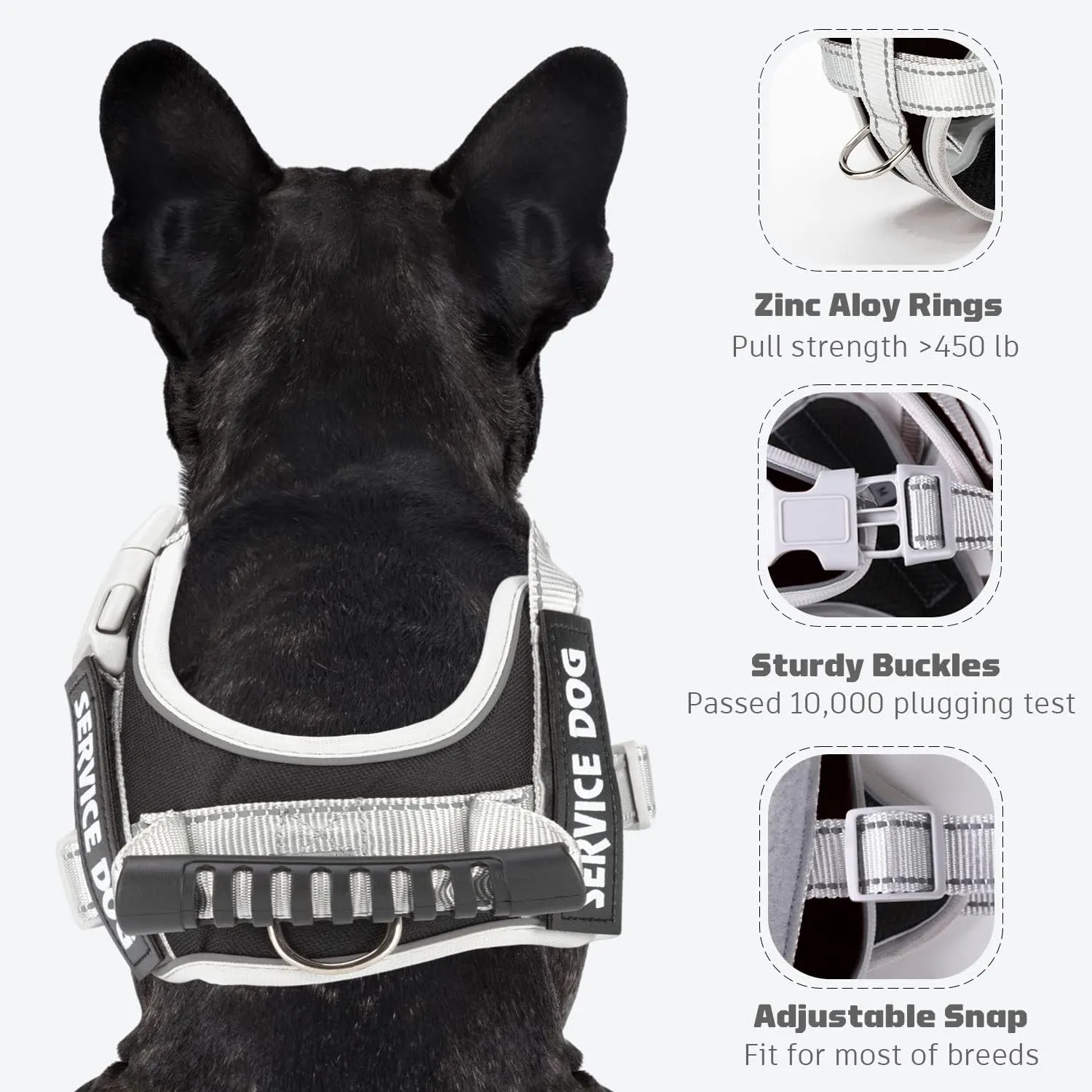 Service Dog Vest Harness, No Pull in Trainning Dog Harnesses with Handle & 5ft Dog Leash, Adjustable and Reflective No Chock for Small Medum Large Pets Walking and Running(Black, M)