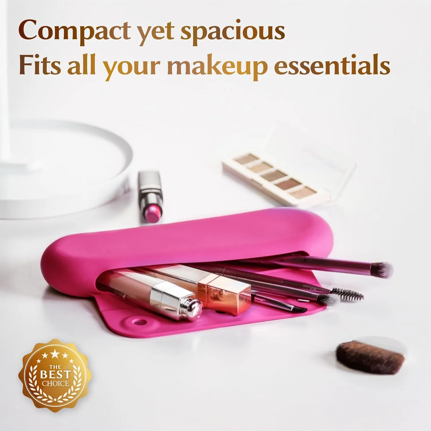 Silicone Makeup Brush Holder, Travel Make up Brush Holder, Soft Makeup Case with Magnetic Closure (Rose Red)