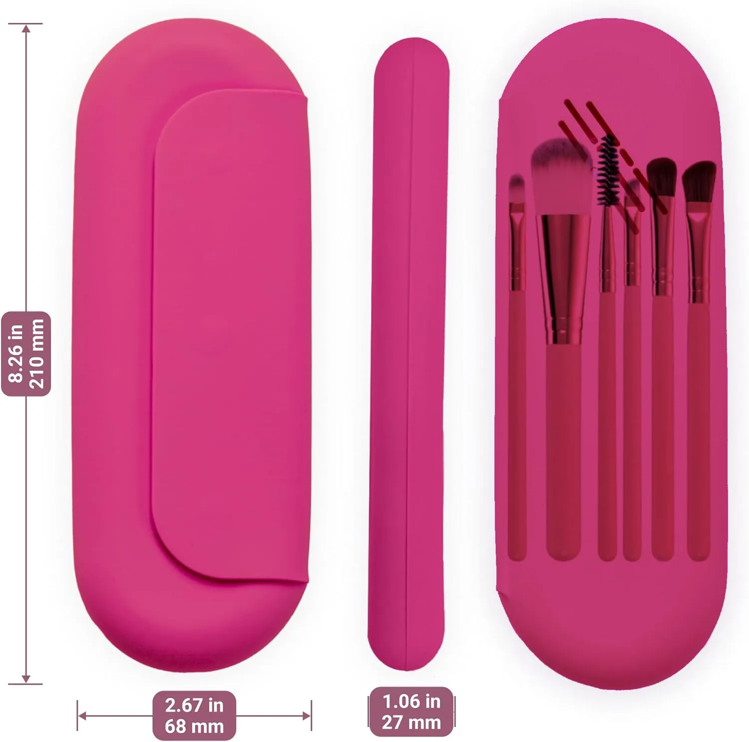 Silicone Makeup Brush Holder, Travel Make up Brush Holder, Soft Makeup Case with Magnetic Closure (Rose Red)