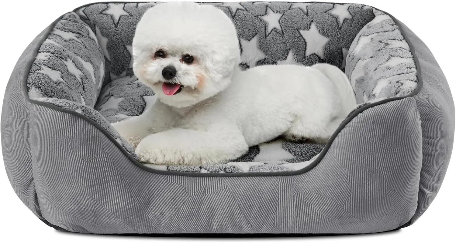 SIWA MARY Rectangle Dog Bed for Small Medium Dogs, Calming Dog Bed Small Size Dog, Orthopedic Dogs Sofa Bed, Washable Soft Calming Sleeping Soft Puppy Bed, Anti-Slip Bottom, Grey, S (20"x 19"x 6")