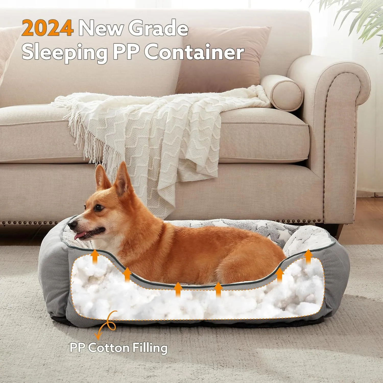 SIWA MARY Rectangle Dog Bed for Small Medium Dogs, Calming Dog Bed Small Size Dog, Orthopedic Dogs Sofa Bed, Washable Soft Calming Sleeping Soft Puppy Bed, Anti-Slip Bottom, Grey, S (20"x 19"x 6")
