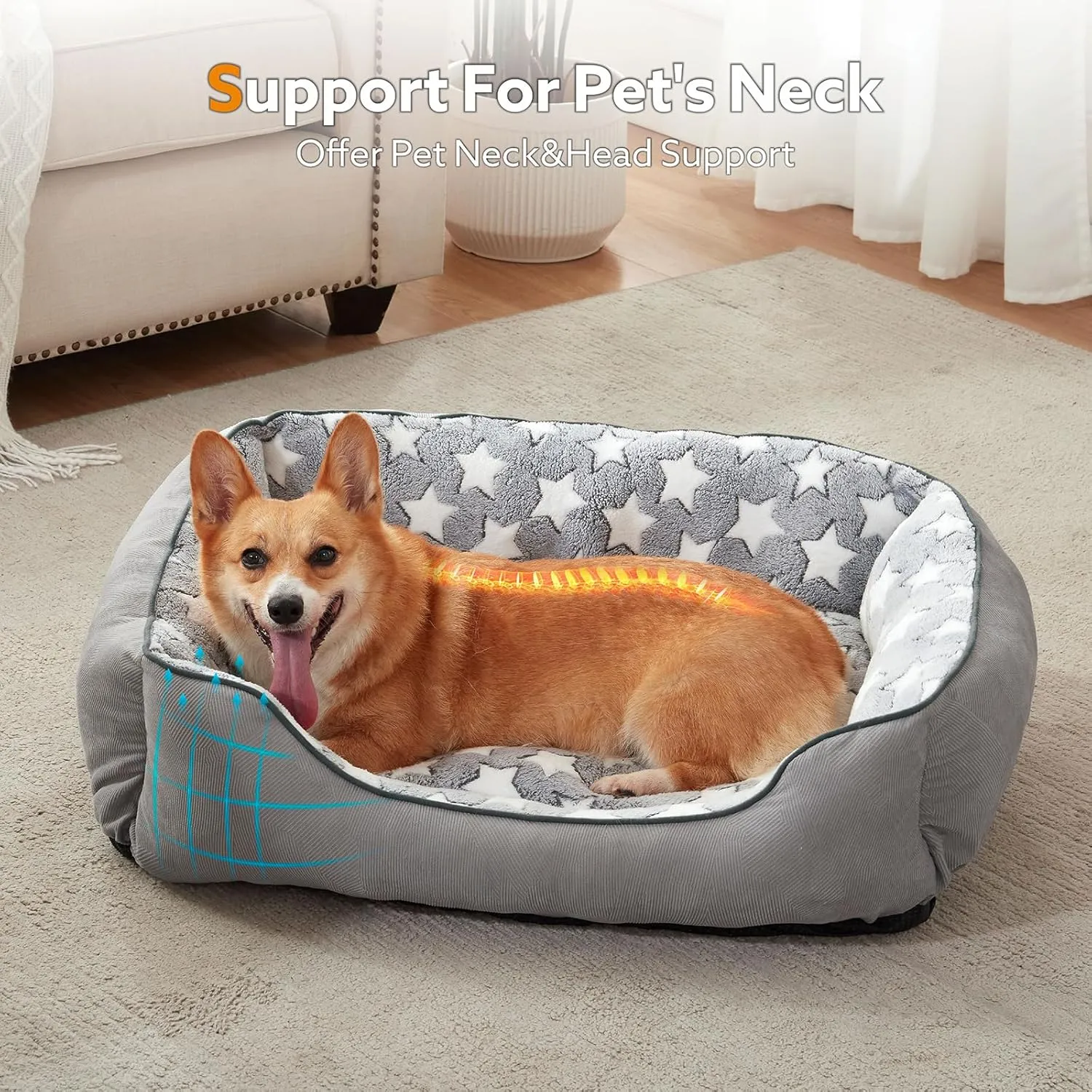 SIWA MARY Rectangle Dog Bed for Small Medium Dogs, Calming Dog Bed Small Size Dog, Orthopedic Dogs Sofa Bed, Washable Soft Calming Sleeping Soft Puppy Bed, Anti-Slip Bottom, Grey, S (20"x 19"x 6")