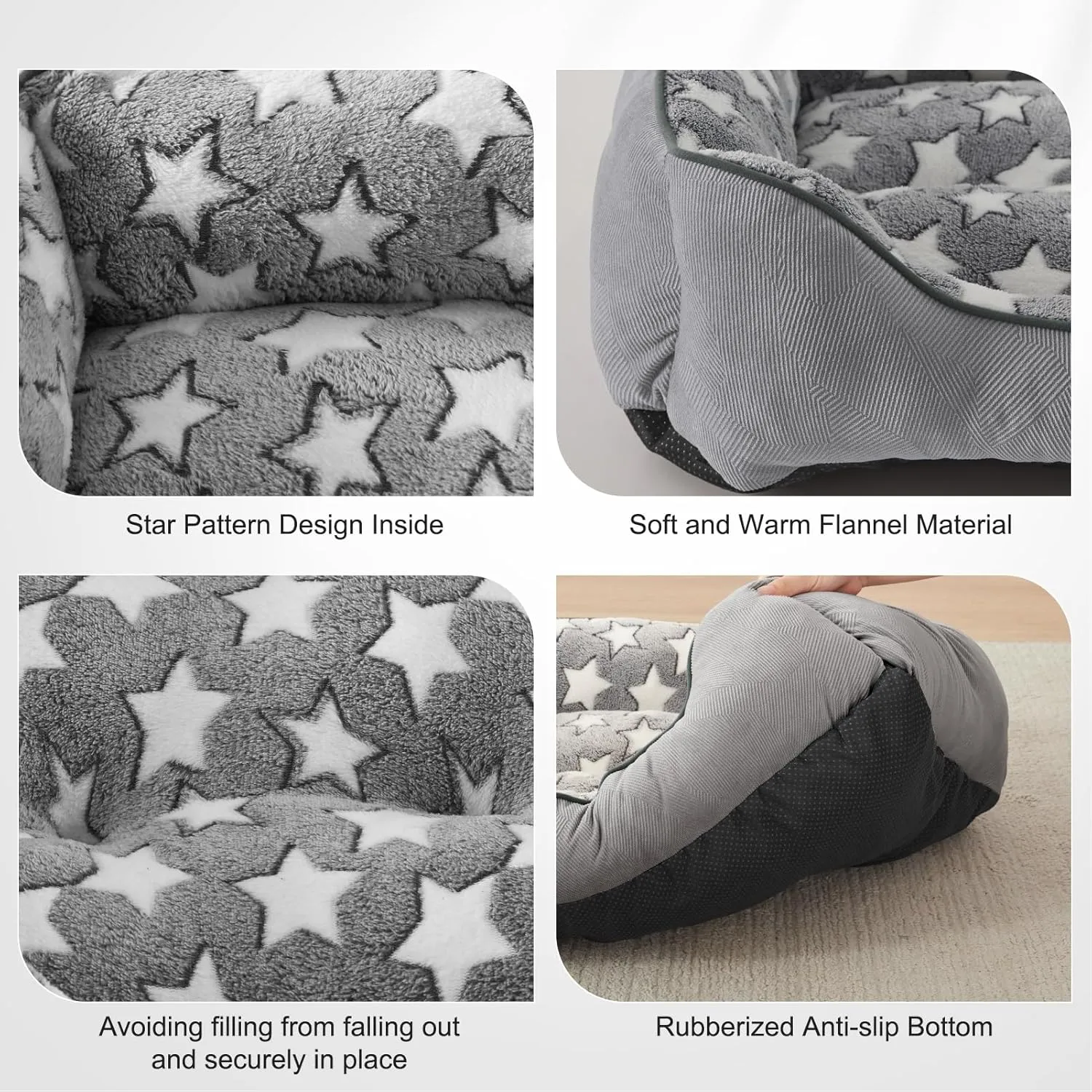 SIWA MARY Rectangle Dog Bed for Small Medium Dogs, Calming Dog Bed Small Size Dog, Orthopedic Dogs Sofa Bed, Washable Soft Calming Sleeping Soft Puppy Bed, Anti-Slip Bottom, Grey, S (20"x 19"x 6")