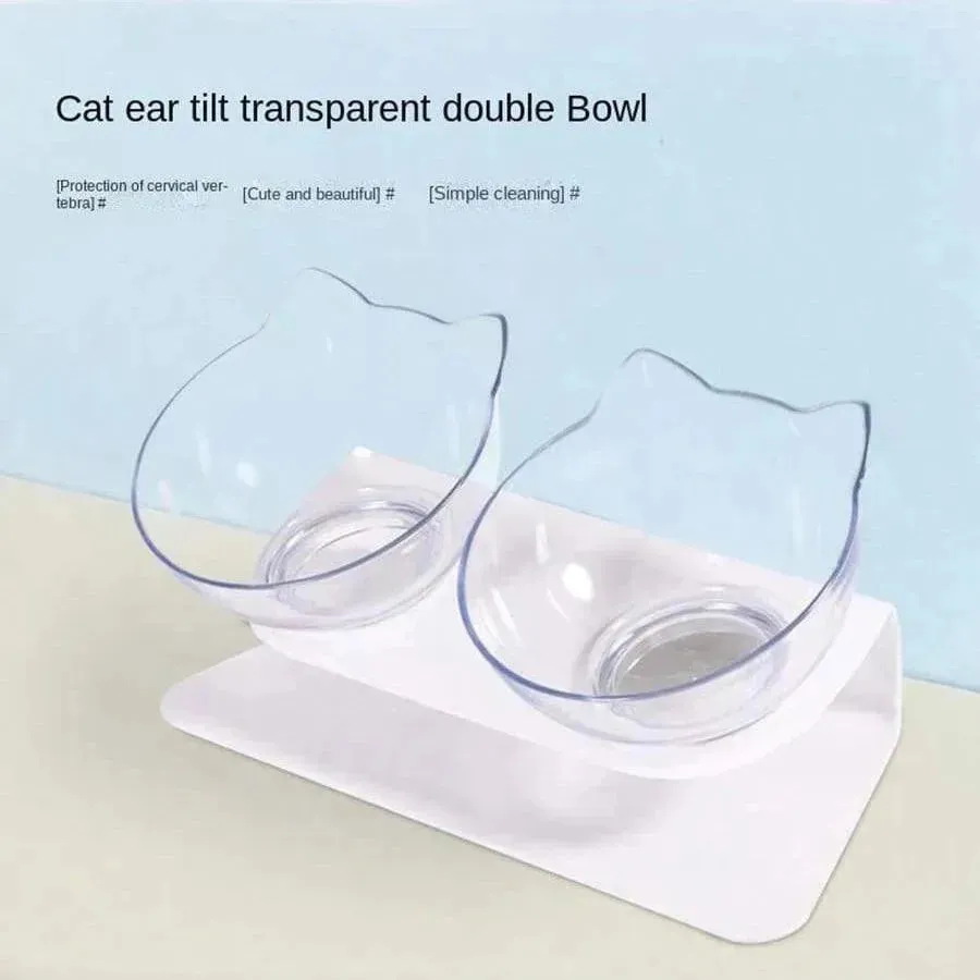 Slanted Mouth Cat Bowl, Neck Protector, Cat Double Bowl, Pet Transparent Bowl, Cat Food Bowl, Pet Supplies, Cat Ear Bowl, Dog Food Bowl