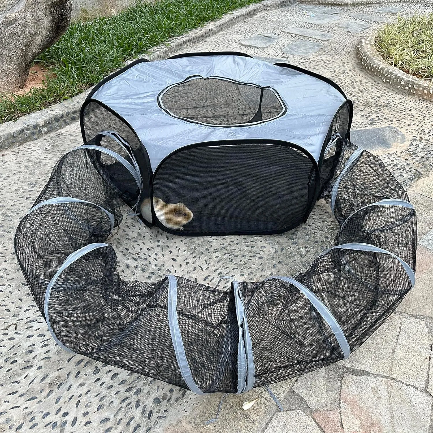 Small Animal Playpen with TunnelPop-up Guinea Pigs Play Pen Foldable Outdoor and Indoor Pet Tent for Rabbits, Chinchillas and Ferrets