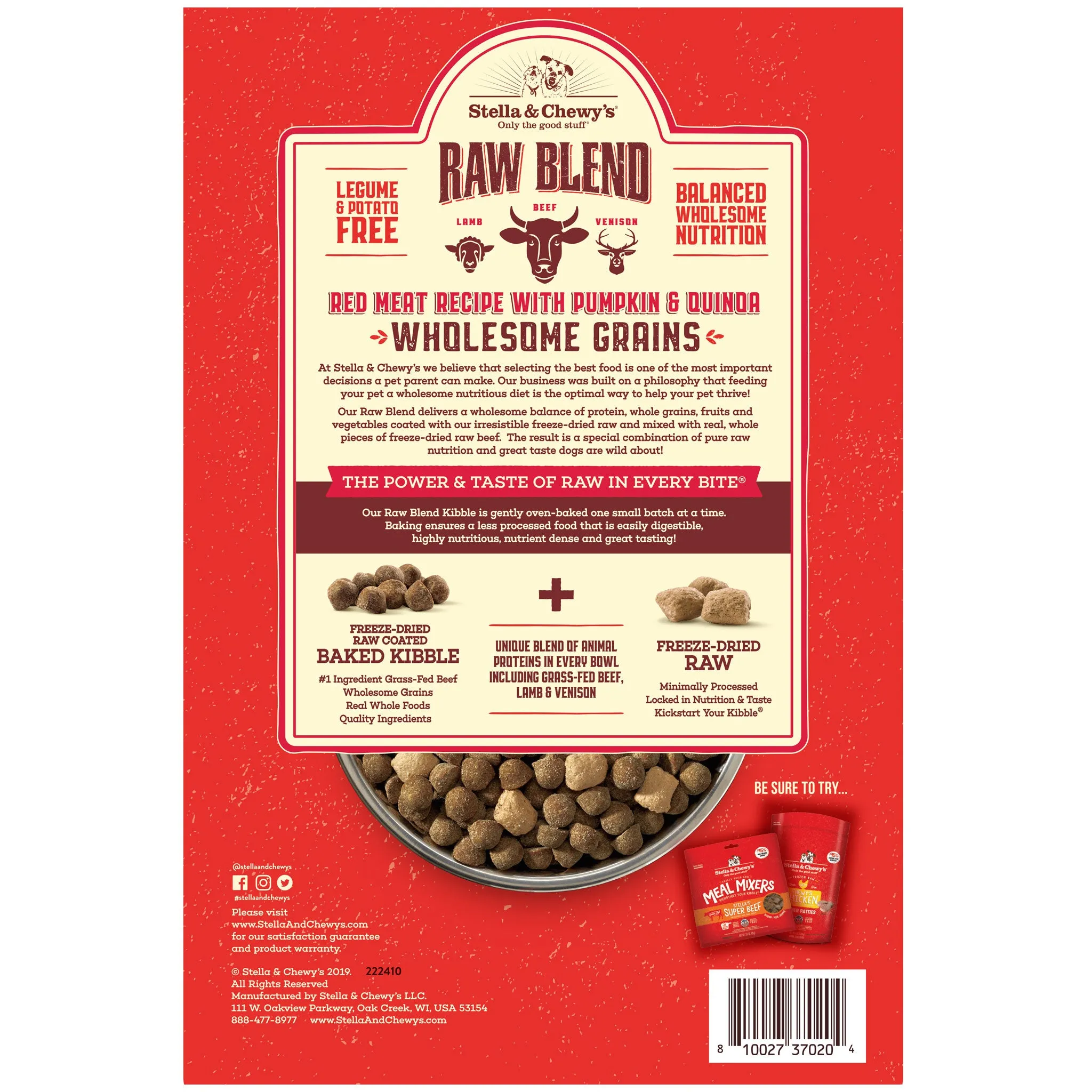 Stella & Chewy's Red Meat Recipe Raw Blend Baked Dog Kibble with Grains