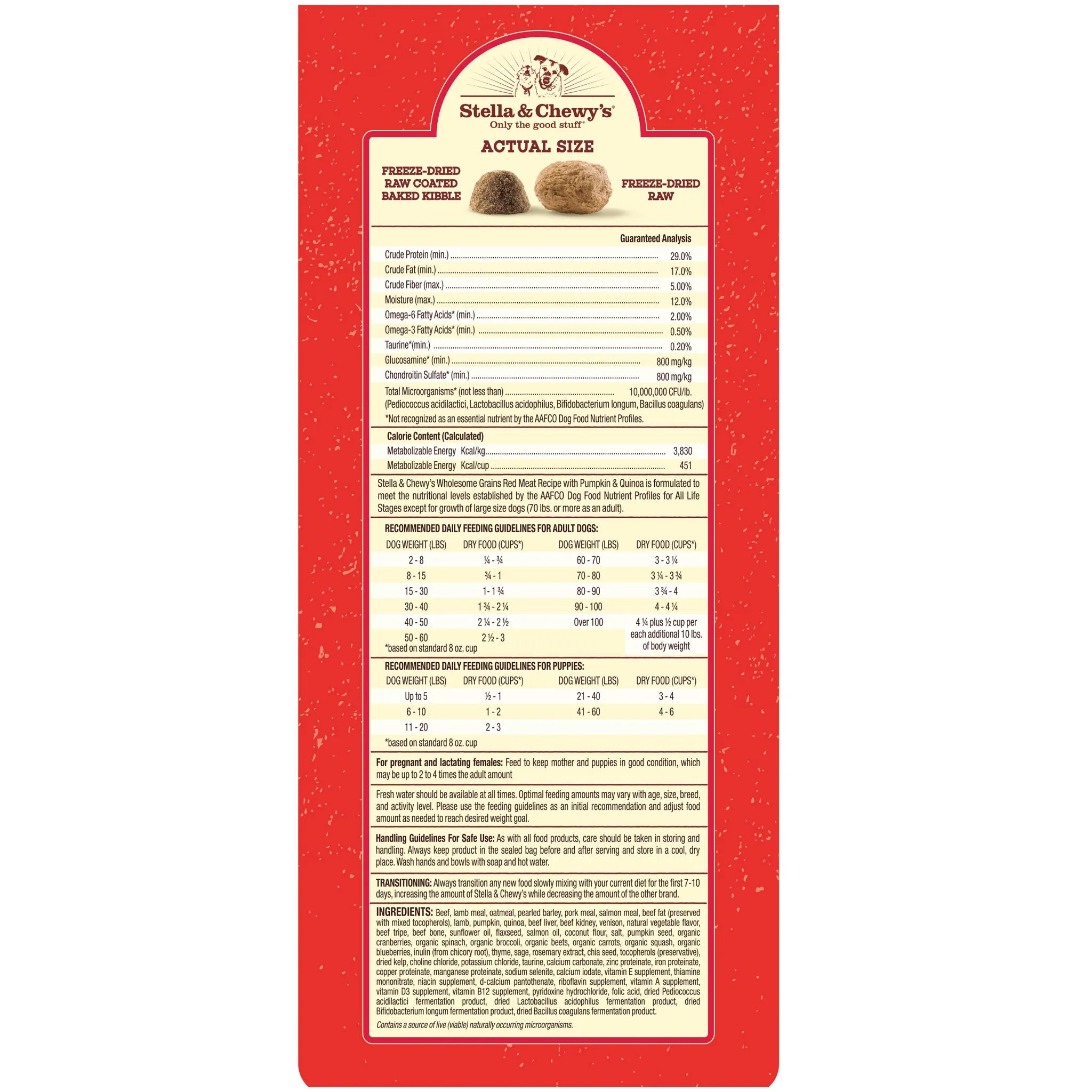 Stella & Chewy's Red Meat Recipe Raw Blend Baked Dog Kibble with Grains