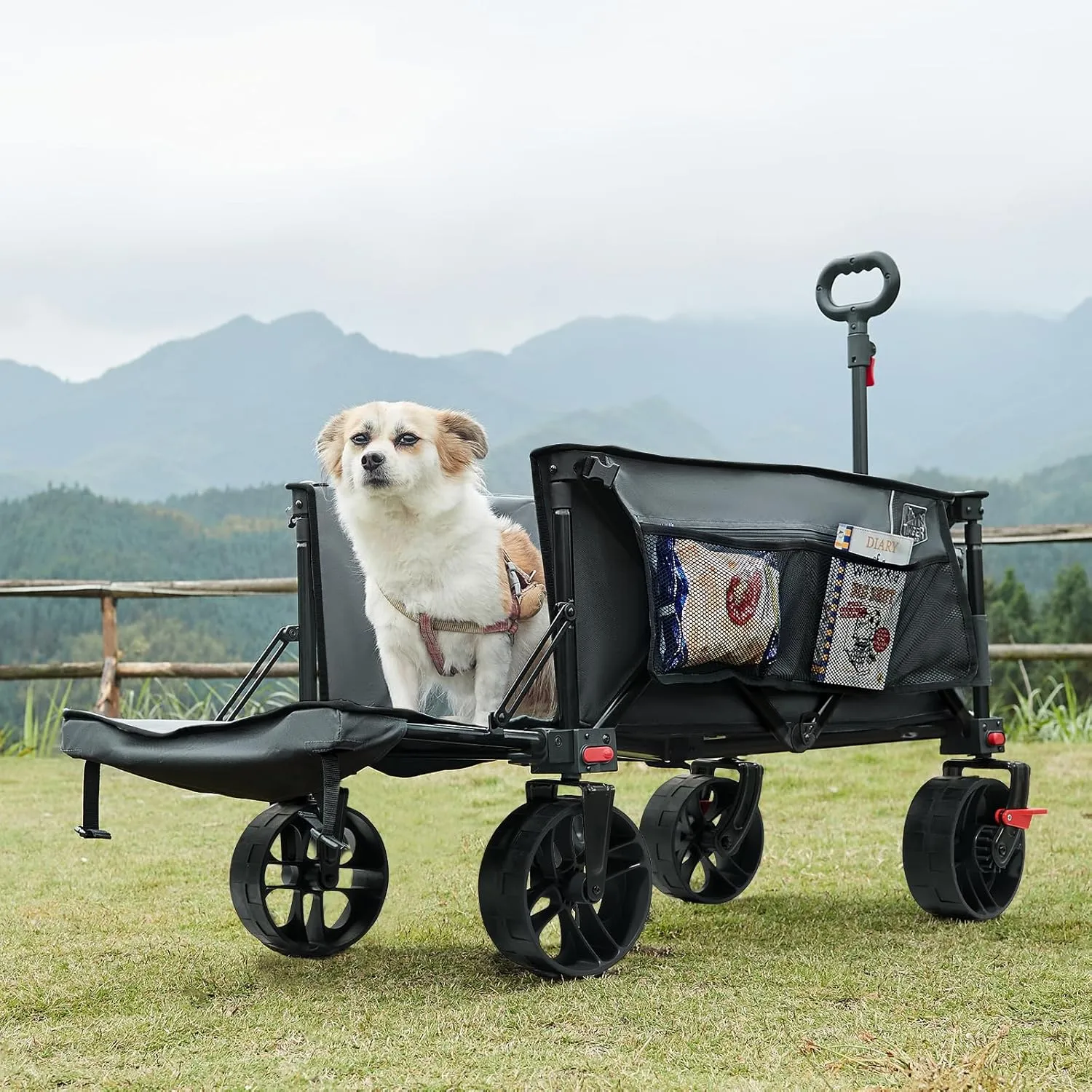 TIMBER RIDGE 47" L Collapsible Folding Wagon with Tailgate, 300lbs Heavy Duty Beach Wagon with All-Terrain Big Wheels, 250L Foldable Utility Cart for Sand Camping Sports Shopping, Grey