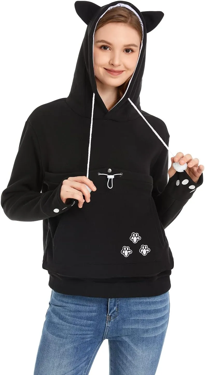 Unisex Big Pouch Hoodie Long Sleeve Fleece Pet Dog Holder Carrier Pullover Sweatshirt