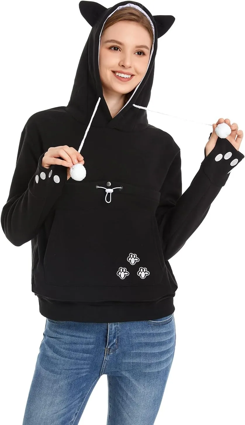 Unisex Big Pouch Hoodie Long Sleeve Fleece Pet Dog Holder Carrier Pullover Sweatshirt