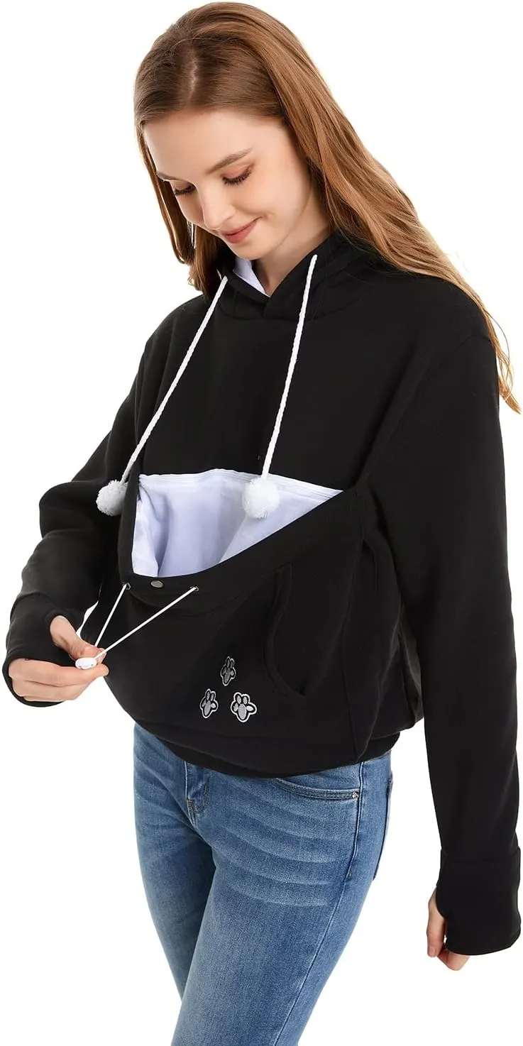 Unisex Big Pouch Hoodie Long Sleeve Fleece Pet Dog Holder Carrier Pullover Sweatshirt