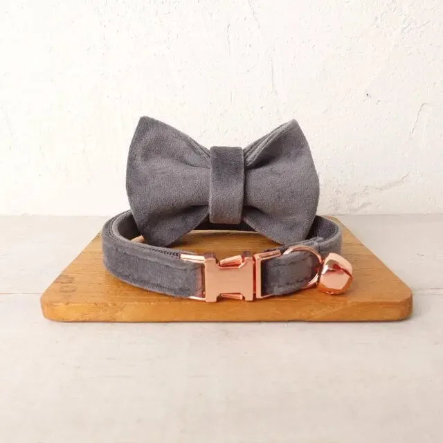 Velvet Cat Collar w/ Bowtie - Engrave Your Pet's ID