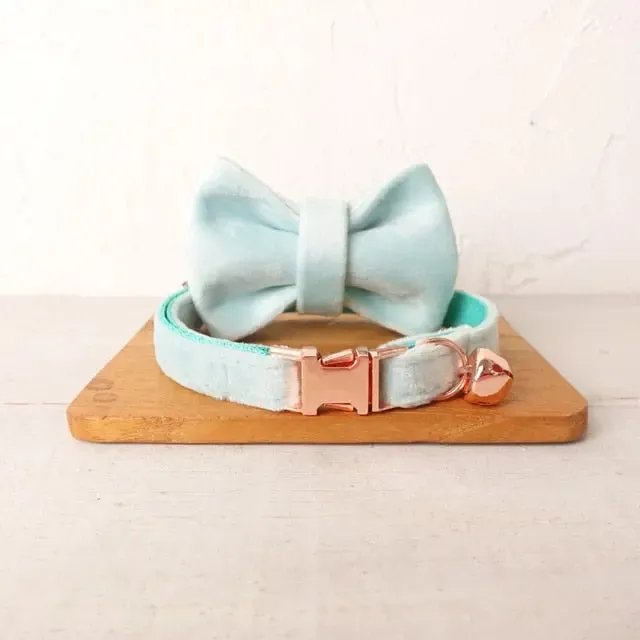 Velvet Cat Collar w/ Bowtie - Engrave Your Pet's ID
