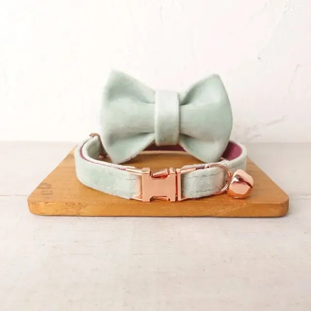 Velvet Cat Collar w/ Bowtie - Engrave Your Pet's ID