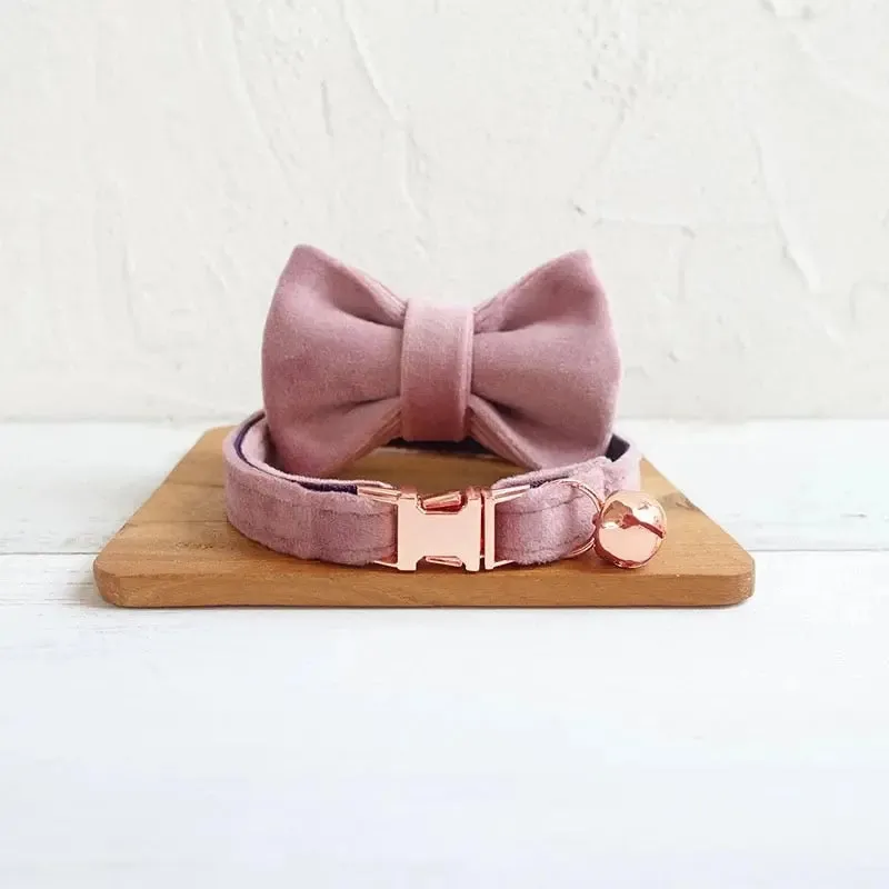 Velvet Cat Collar w/ Bowtie - Engrave Your Pet's ID