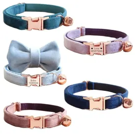 Velvet Cat Collar w/ Bowtie - Engrave Your Pet's ID