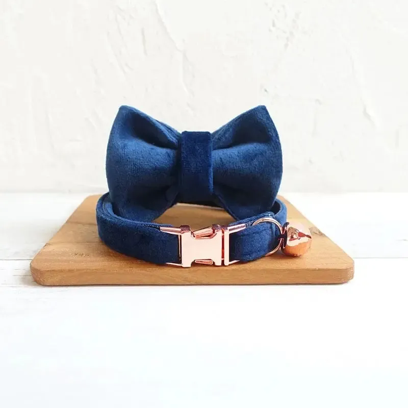 Velvet Cat Collar w/ Bowtie - Engrave Your Pet's ID