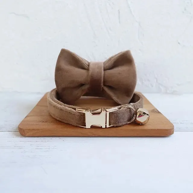 Velvet Cat Collar w/ Bowtie - Engrave Your Pet's ID
