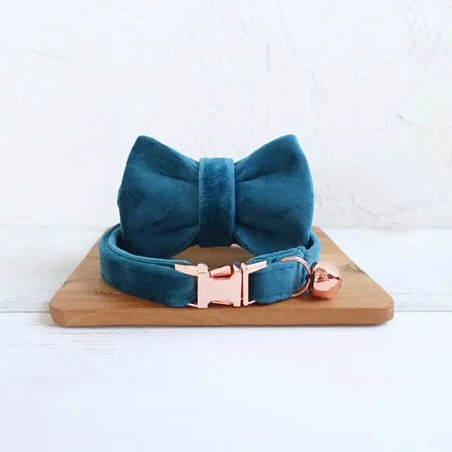 Velvet Cat Collar w/ Bowtie - Engrave Your Pet's ID