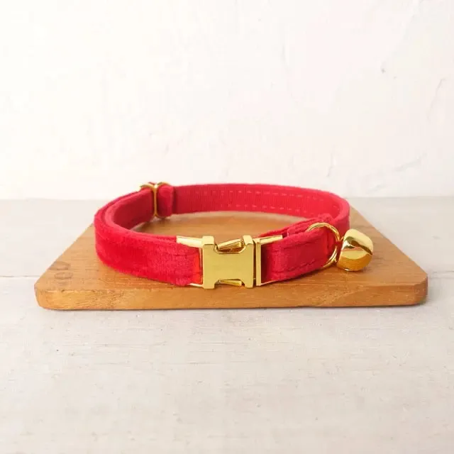 Velvet Cat Collar w/ Bowtie - Engrave Your Pet's ID