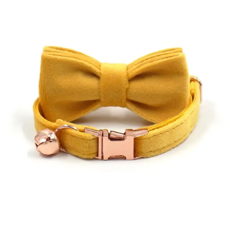 Velvet Cat Collar w/ Bowtie - Engrave Your Pet's ID
