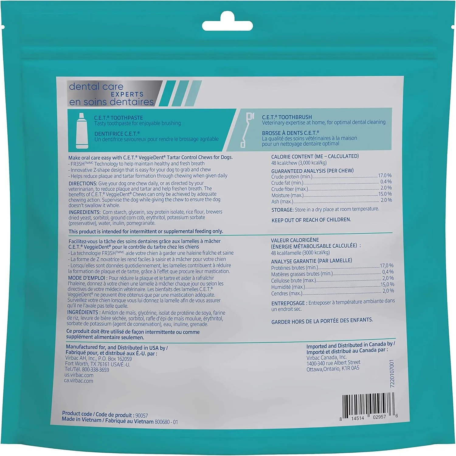 Virbac CET VEGGIEDENT FR3SH Tartar Control Chews for Dogs, Medium (Pack of 30)