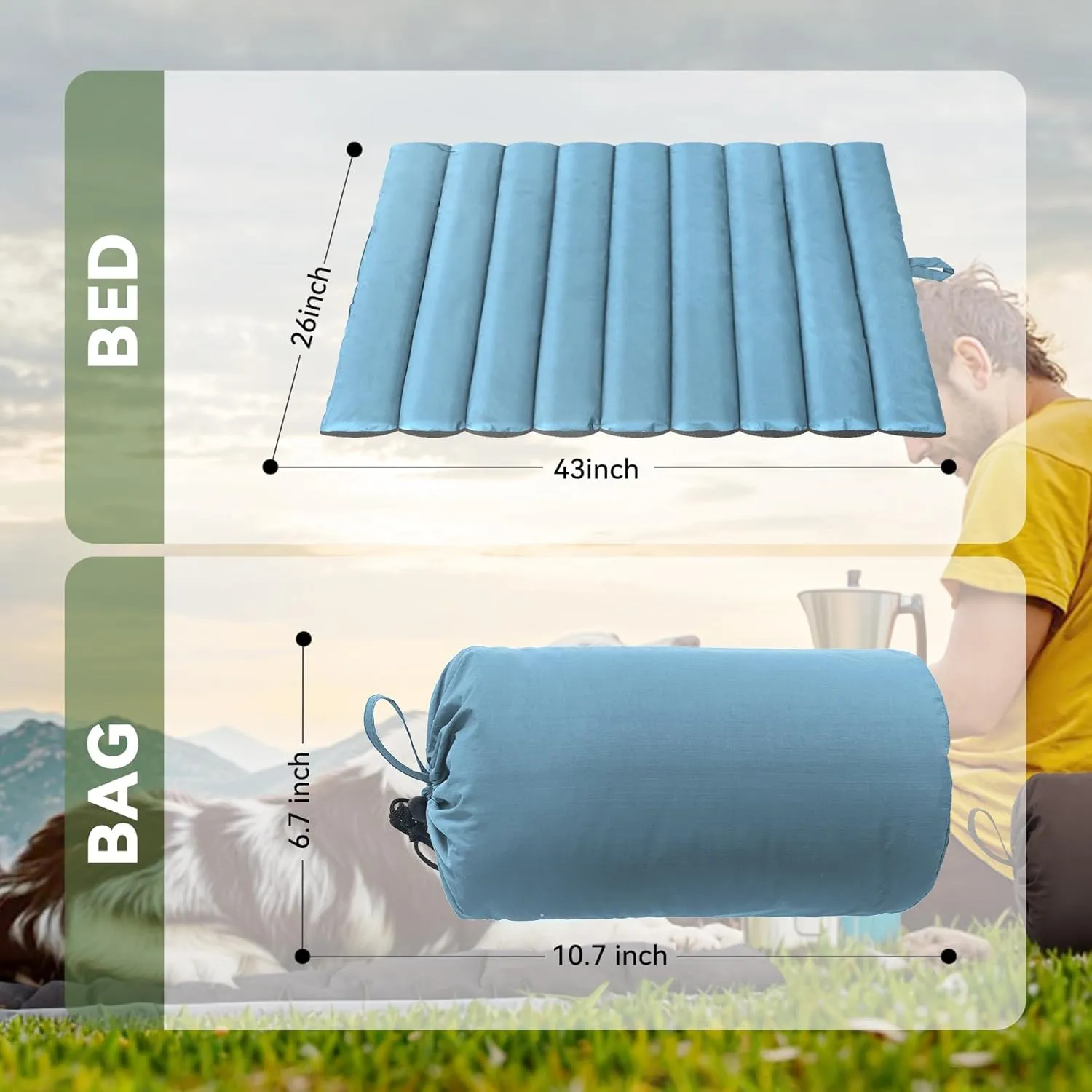 WESTERN HOME WH Outdoor Dog Bed,Large Sized Dog Waterproof Washable Beds for Medium Large Dogs, Portable Camping Travel Pet Bed Mat, 43 x 26 Inch, Sky Blue