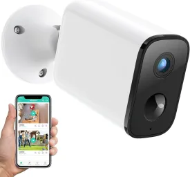 Wireless Outdoor Security Camera 1080P HD, PIR Motion Detection, 2-Way Audio, Battery/WiFi, IP65 Weatherproof, B&W Night Vision, Spotlight Alarm, Cloud/SD Storage