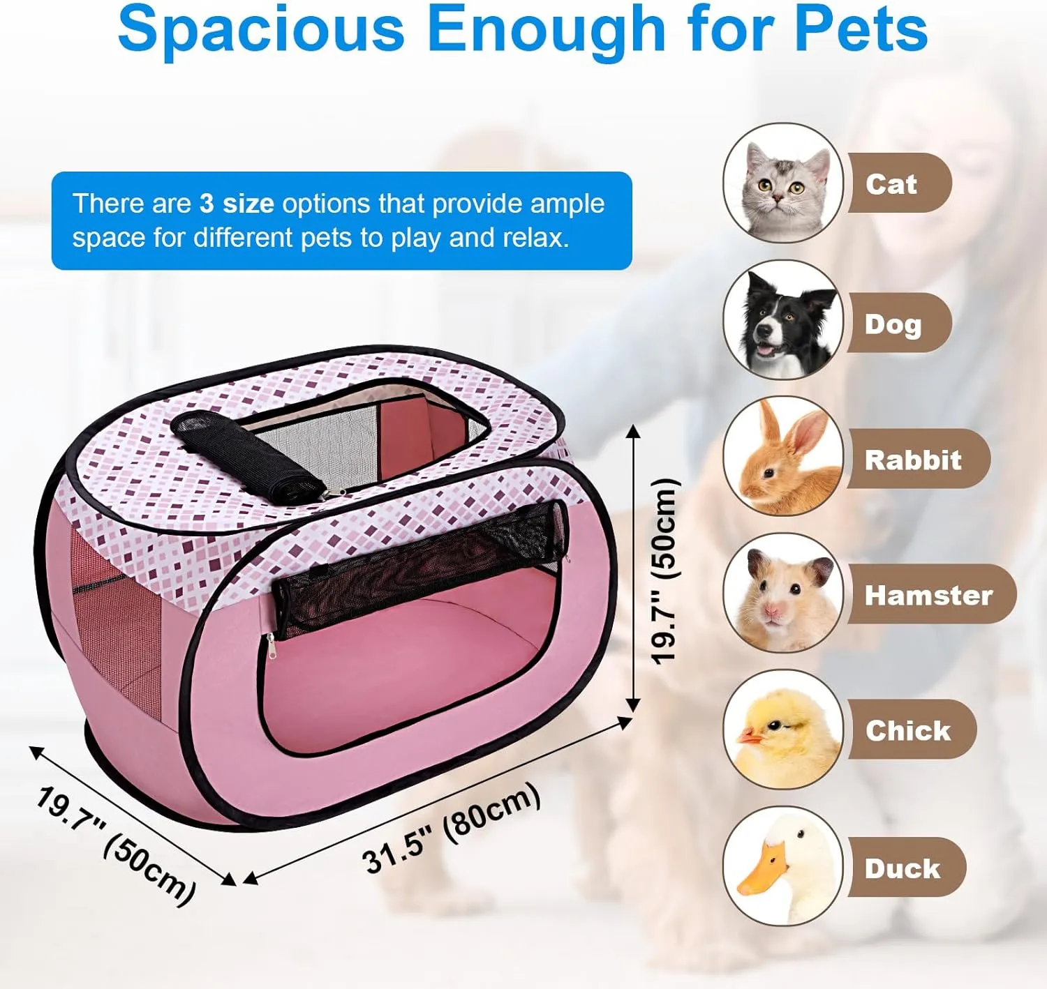 Wolfwise Pet Playpen, Pop Up Portable Dog Crate Indoor, 600D Oxford Portable Exercise Puppy Kennel, Soft Cat Tent Kitten Cage for Outdoor Camping Travel Use with Carrying Bag, Medium, Pink