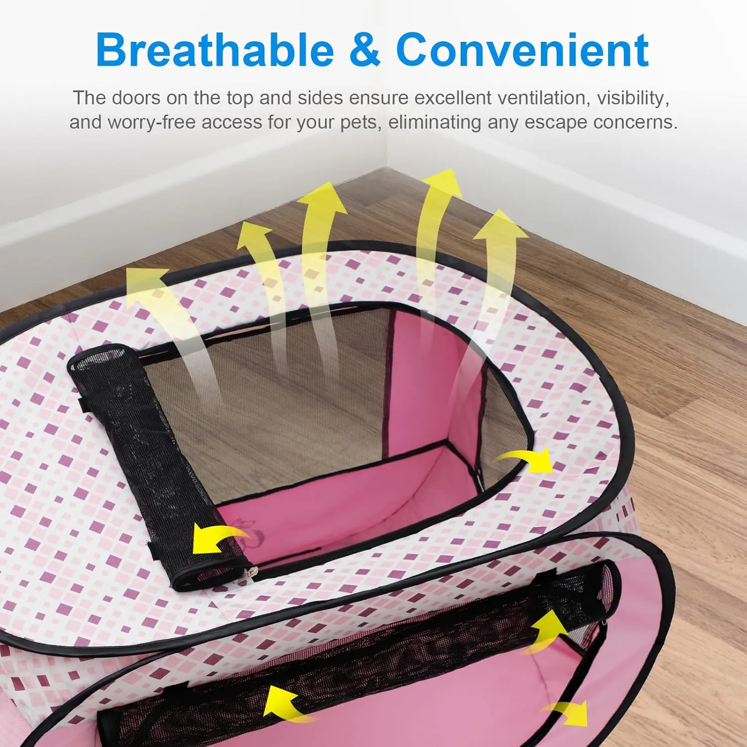 Wolfwise Pet Playpen, Pop Up Portable Dog Crate Indoor, 600D Oxford Portable Exercise Puppy Kennel, Soft Cat Tent Kitten Cage for Outdoor Camping Travel Use with Carrying Bag, Medium, Pink
