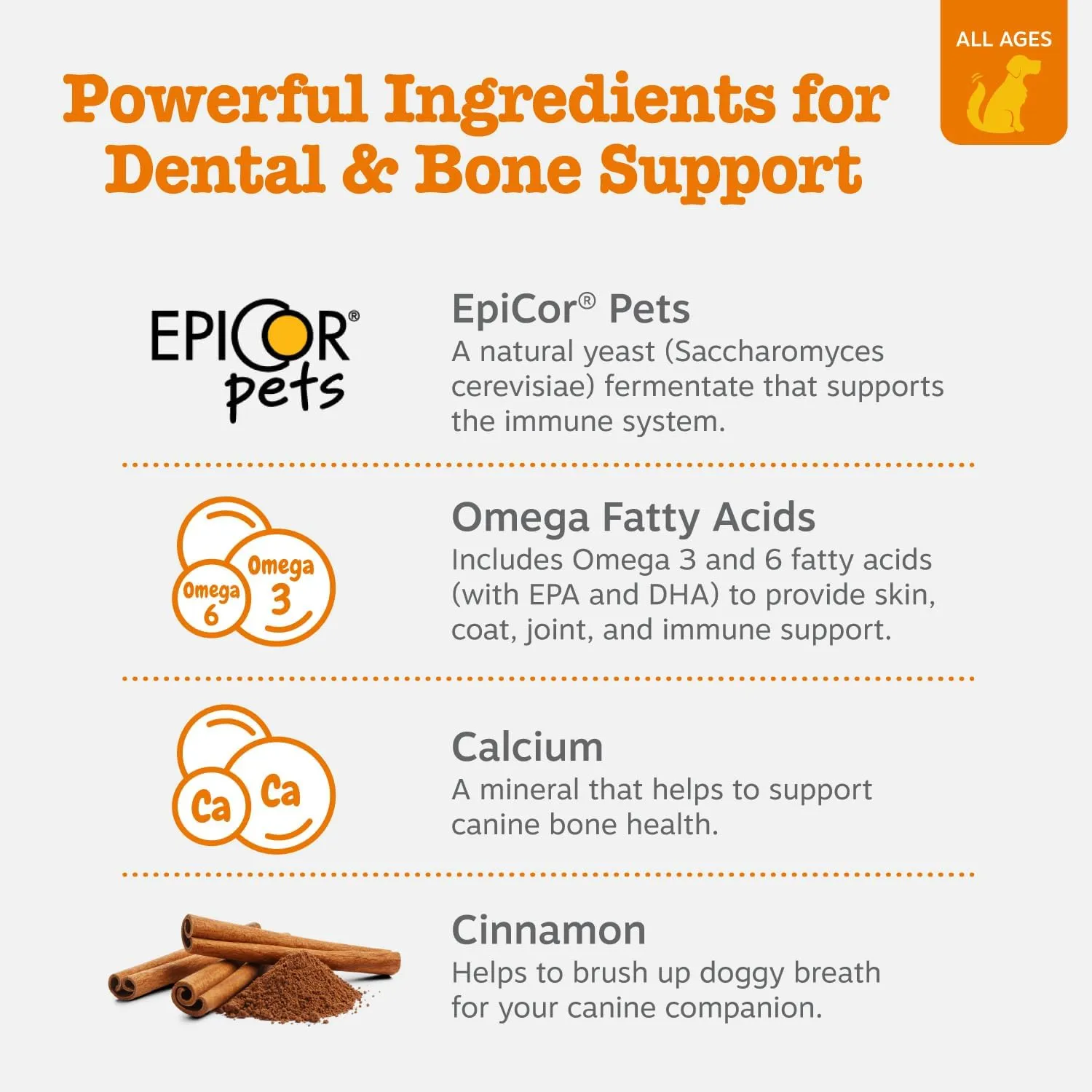 Zesty Paws Dental Bones - Fights Tartar & Plaque - Gum, Teeth & Bone Health - Cinnamon for Dog Breath - Immune, Joint, Gut, Skin & Coat Support - Omega 3 EPA & DHA and Calcium - Medium Dogs - 12 ct